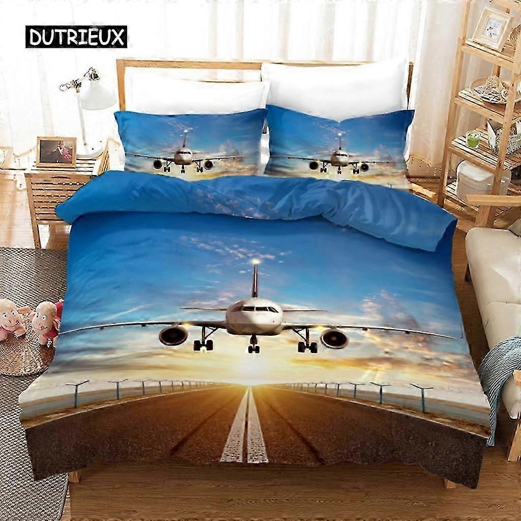 x2370 LakanPlan Påslakan Mikrofiber Flygplan Flyger Genom Blue Sky Plane Tema Sängkläder Set för pojkar Flickor Storlek 3-delat sängkläder Set (1