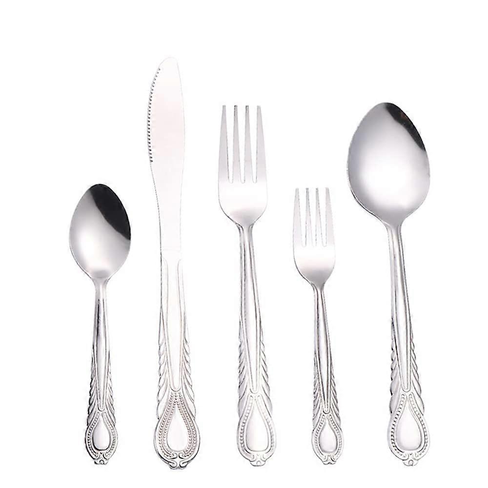 Cutlery Set Stainless Steel Flatware 50-Piece, Spoon Knife Fork Set, Retro Kitchen Silverware, Transparent Plastic Case