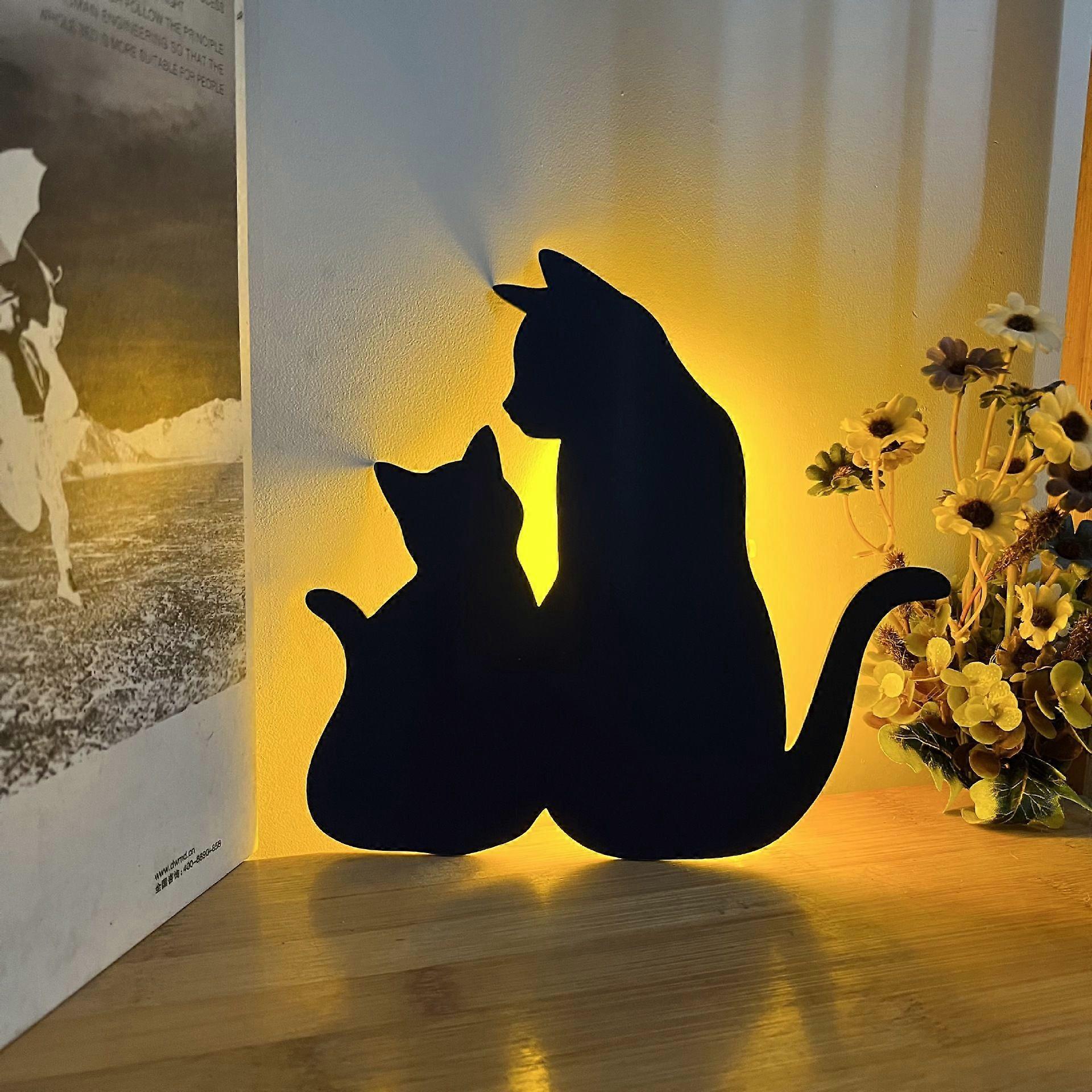 LED projection light, cat wall light, LED light controlled voice controlled night light, silhouette light