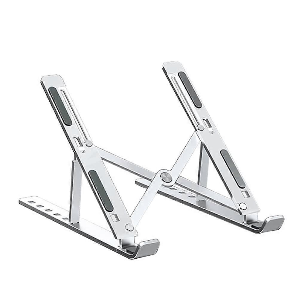 Portable Laptop Stand for Desk, Adjustable Height, Foldable Aluminum Computer Stand with Rubber Stops, Silver Finish