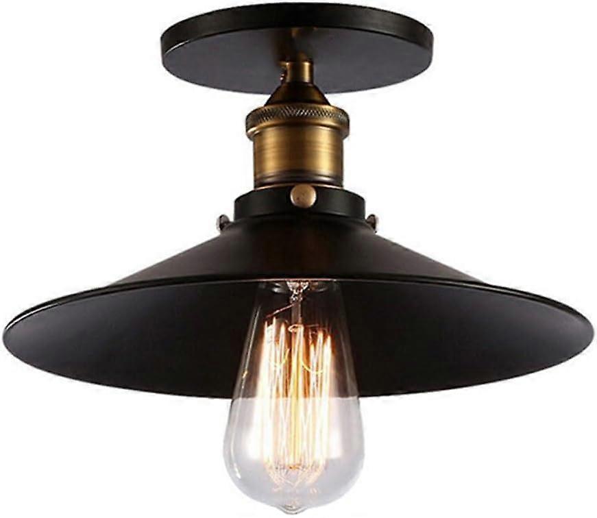 Semi Flush Mount Ceiling Light - Retro Industrial Wrought Iron Fixture, E27 Base, Easy to Install