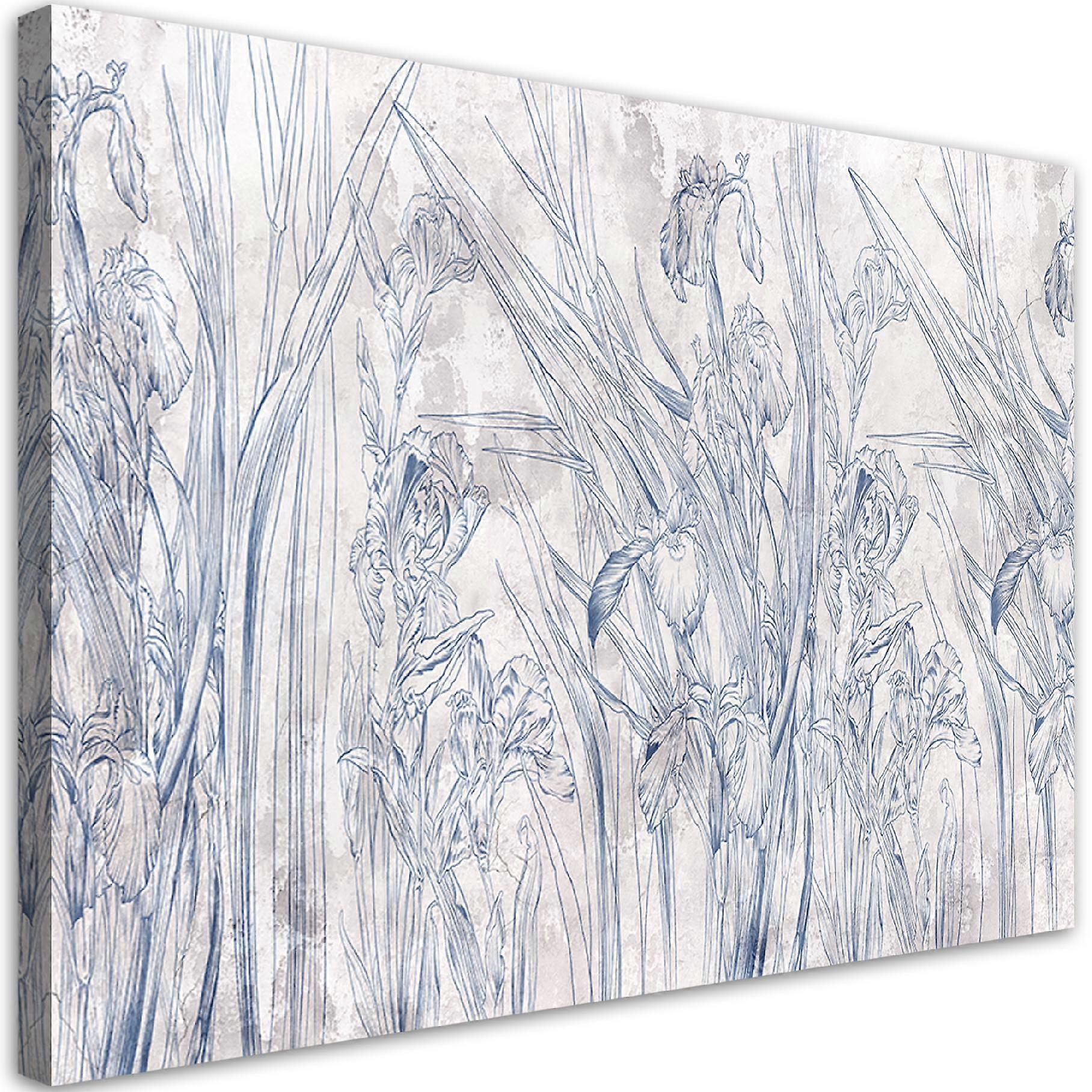 Impression sur toile, Contours de fleurs bleues - 100x70