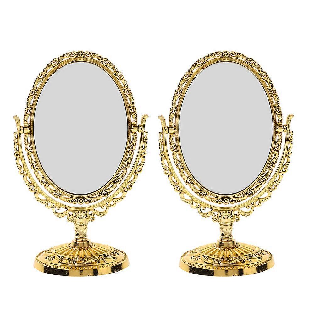 Vintage European Style Oval Swivel Makeup Mirror for Vanity Table – Decorative Desktop Double Sided Reflective Glass Mirror with Elegant Antique