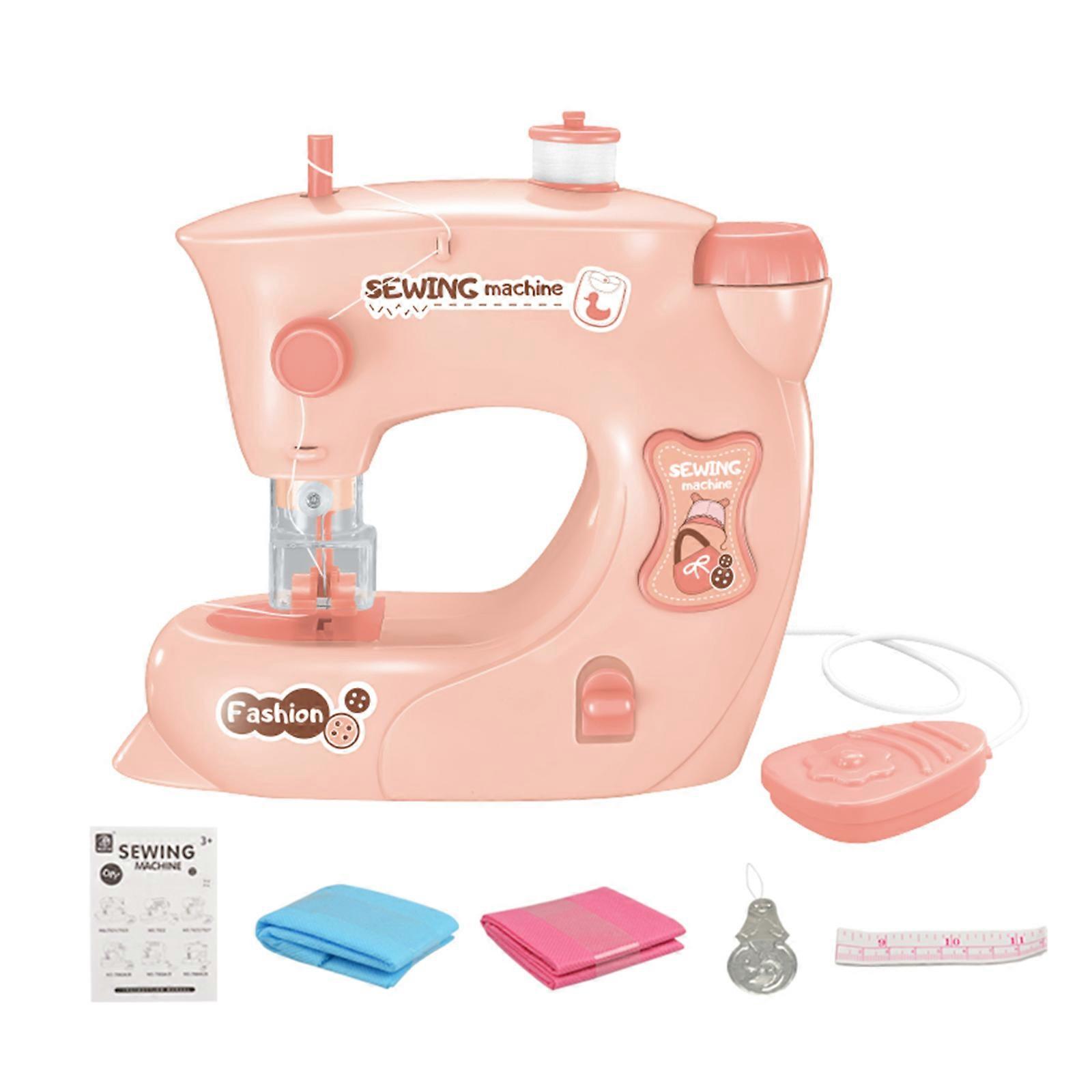 Miniature Sewing Machine Kids Toy Portable Electric Crafting Machine for Beginners Battery Powered Mending Tool  Pink
