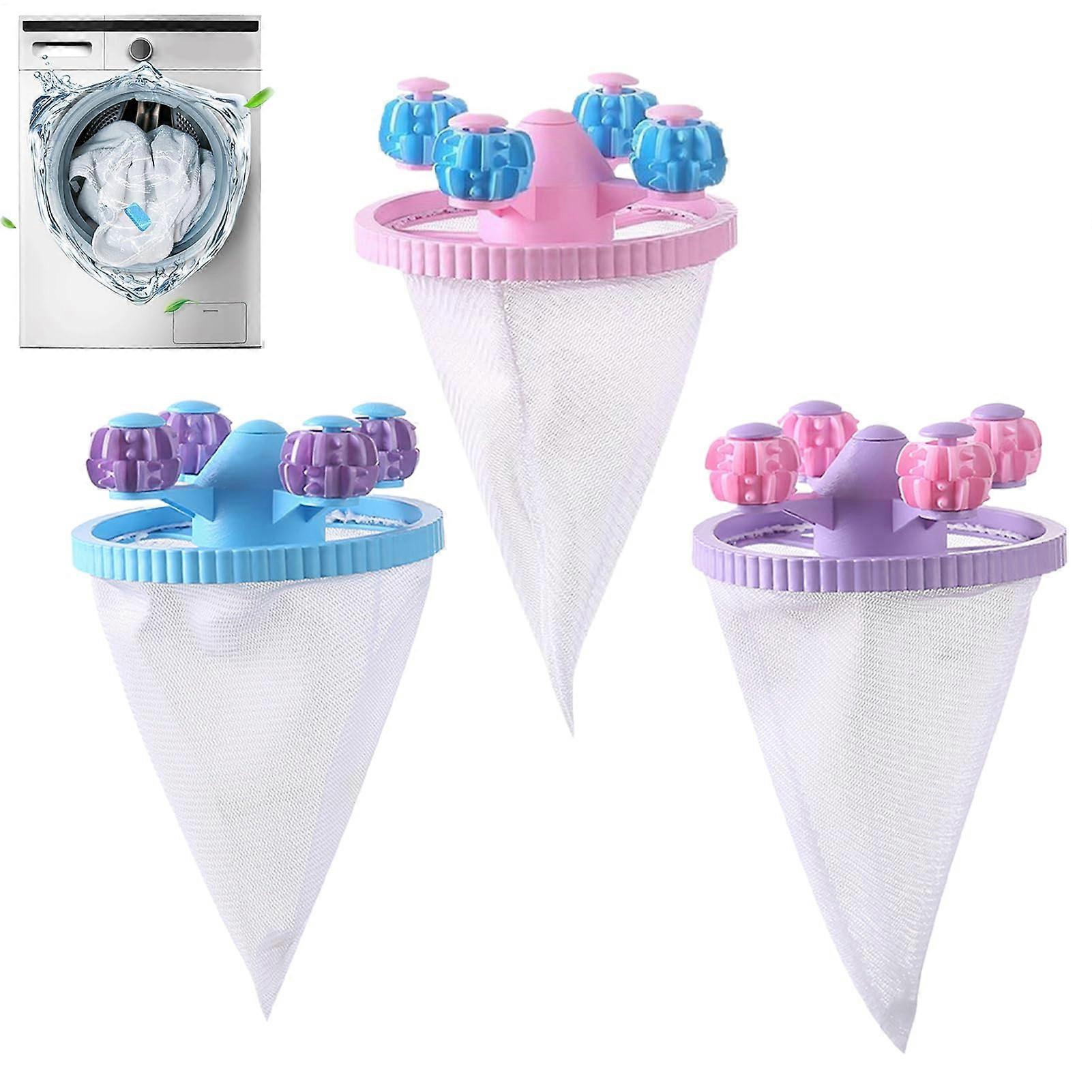 Floating hair filter net, laundry hair catcher, 3 x lint remover, reusable, 15.5 x 9.5 cm