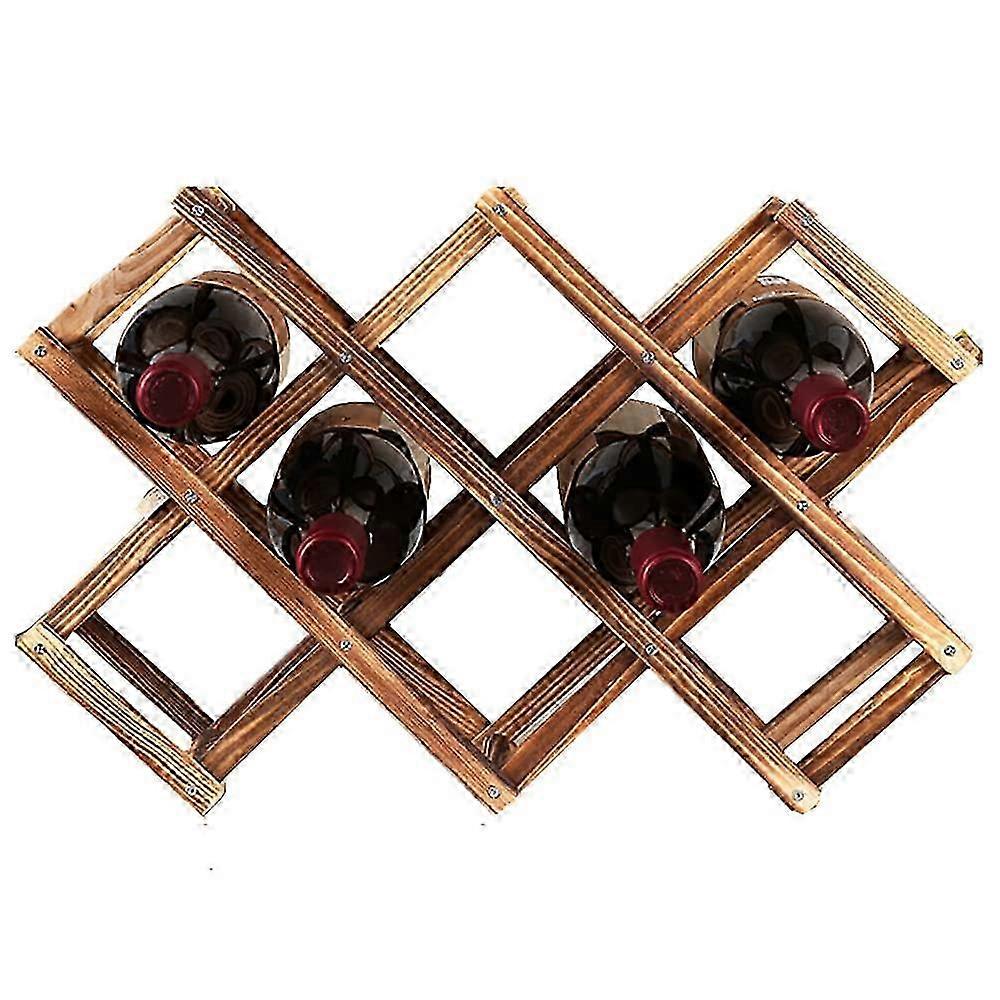 Wood Wine Rack - 10 Bottle Stackable Foldable Tabletop Display Shelf