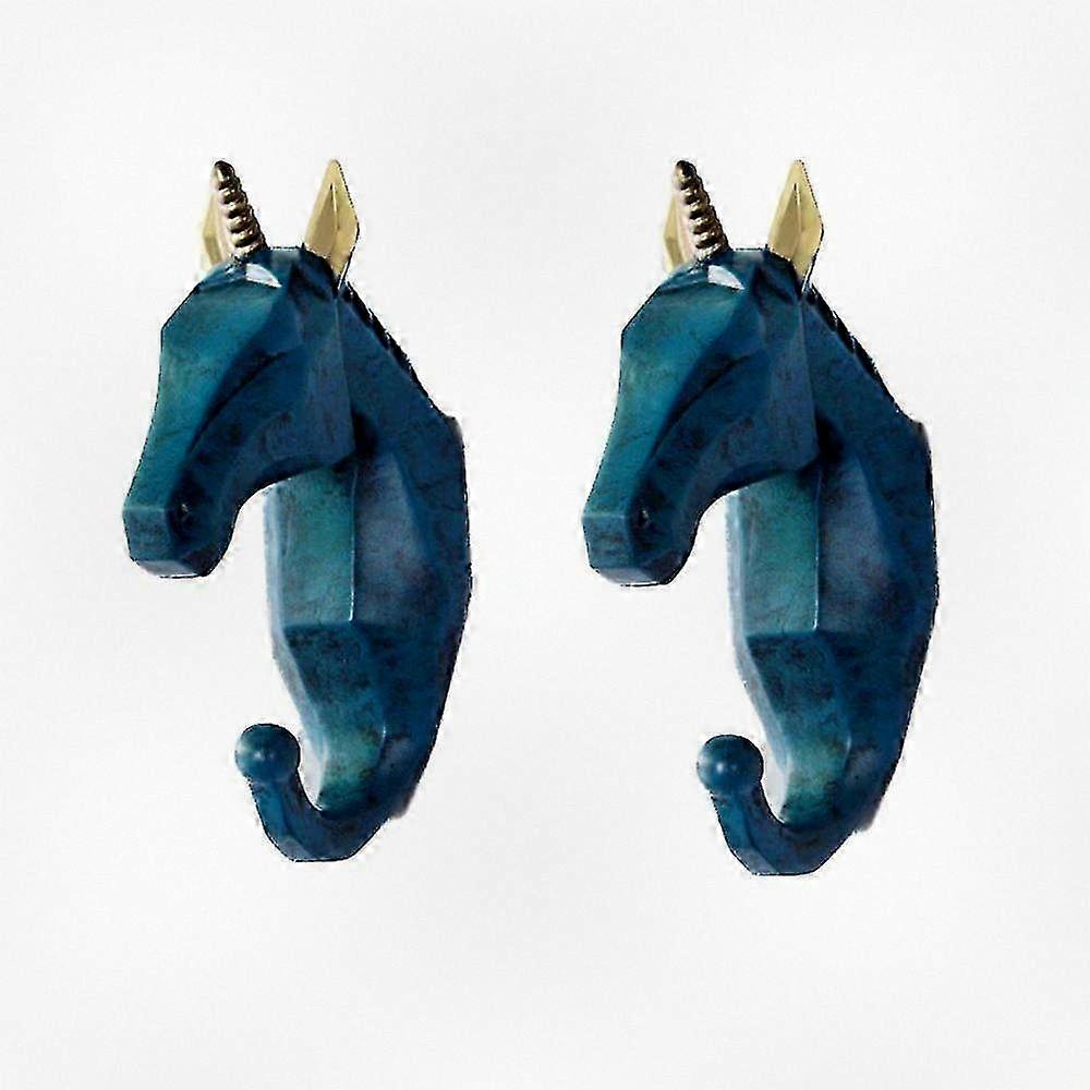 Punch-free Animal Key Coat Hooks Set of 2 in Retro Design with Blue Unicorn Theme, Ideal for Home Organization and Decor