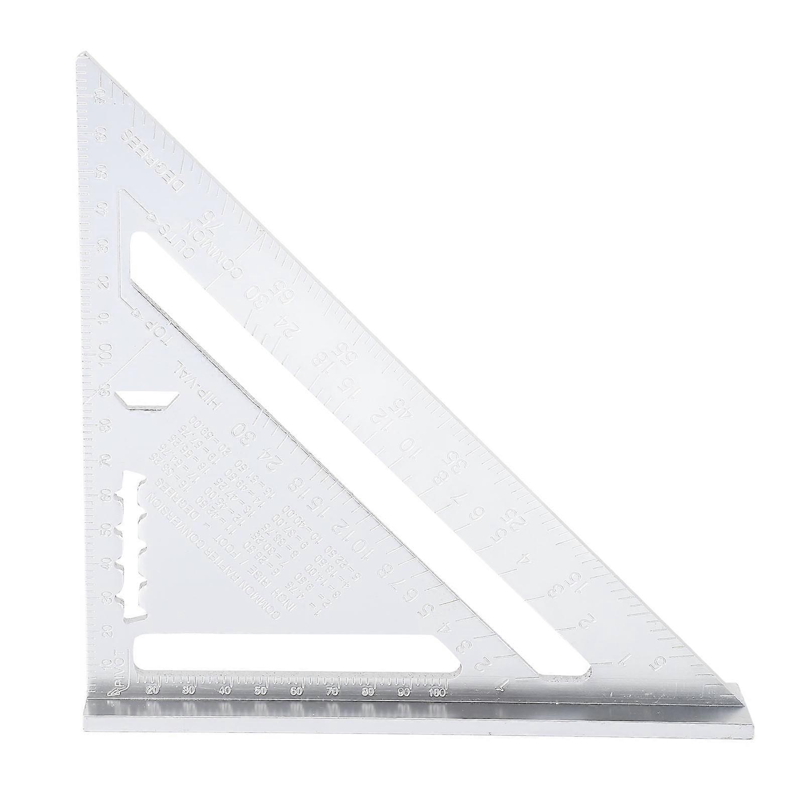 Carpentry Triangle Ruler Aluminum Alloy with Imperial and Metric Scales Triangle Ruler Protractor for Engineer Carpenter Silver