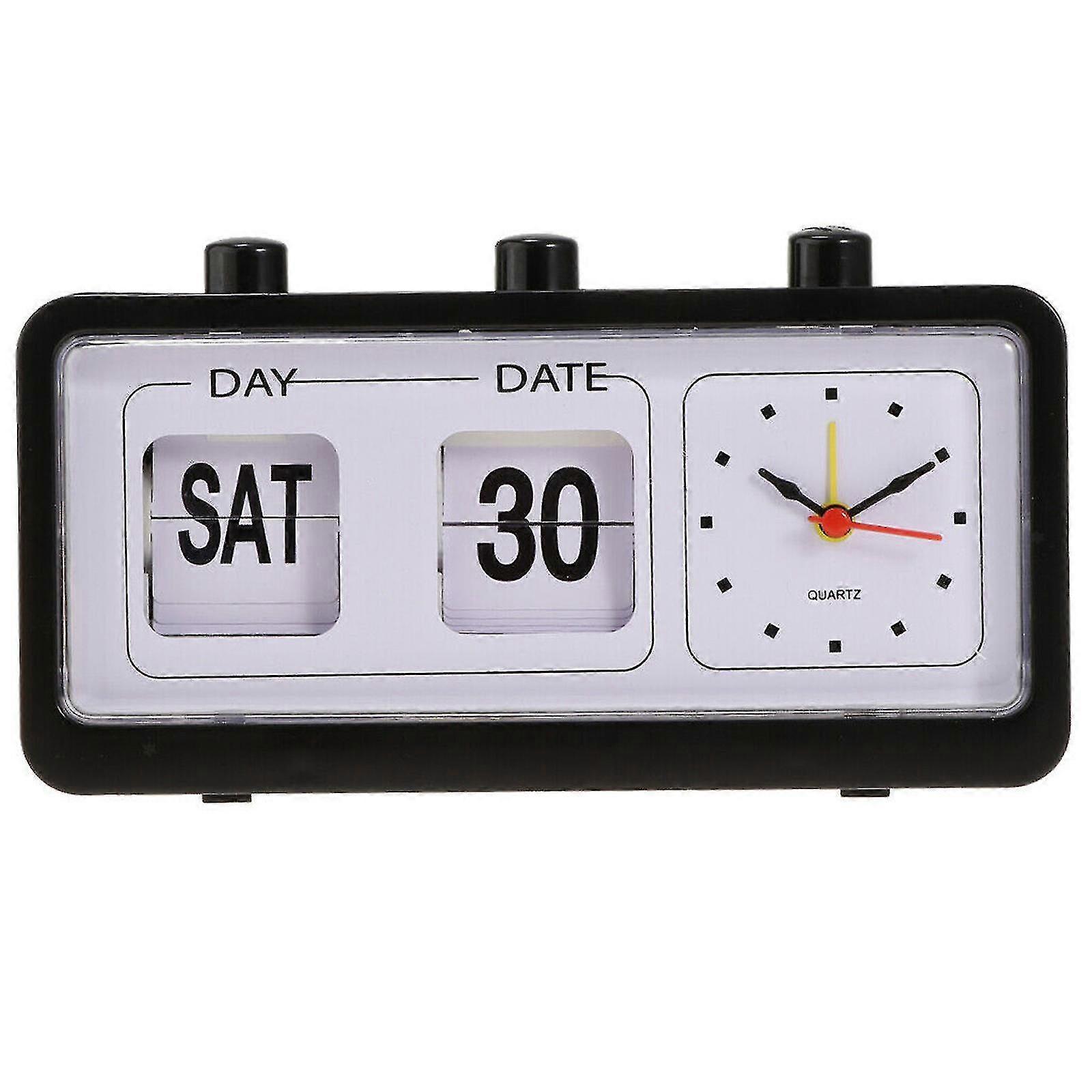 Retro Calendar Flip Clock Bedside Square Clock with 3 Press Button Household