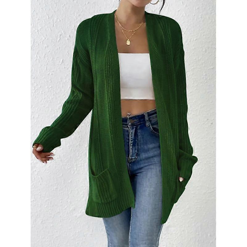 Herbst und Winter Einfarbige Tasche Langarm Cardigan Strickpullover