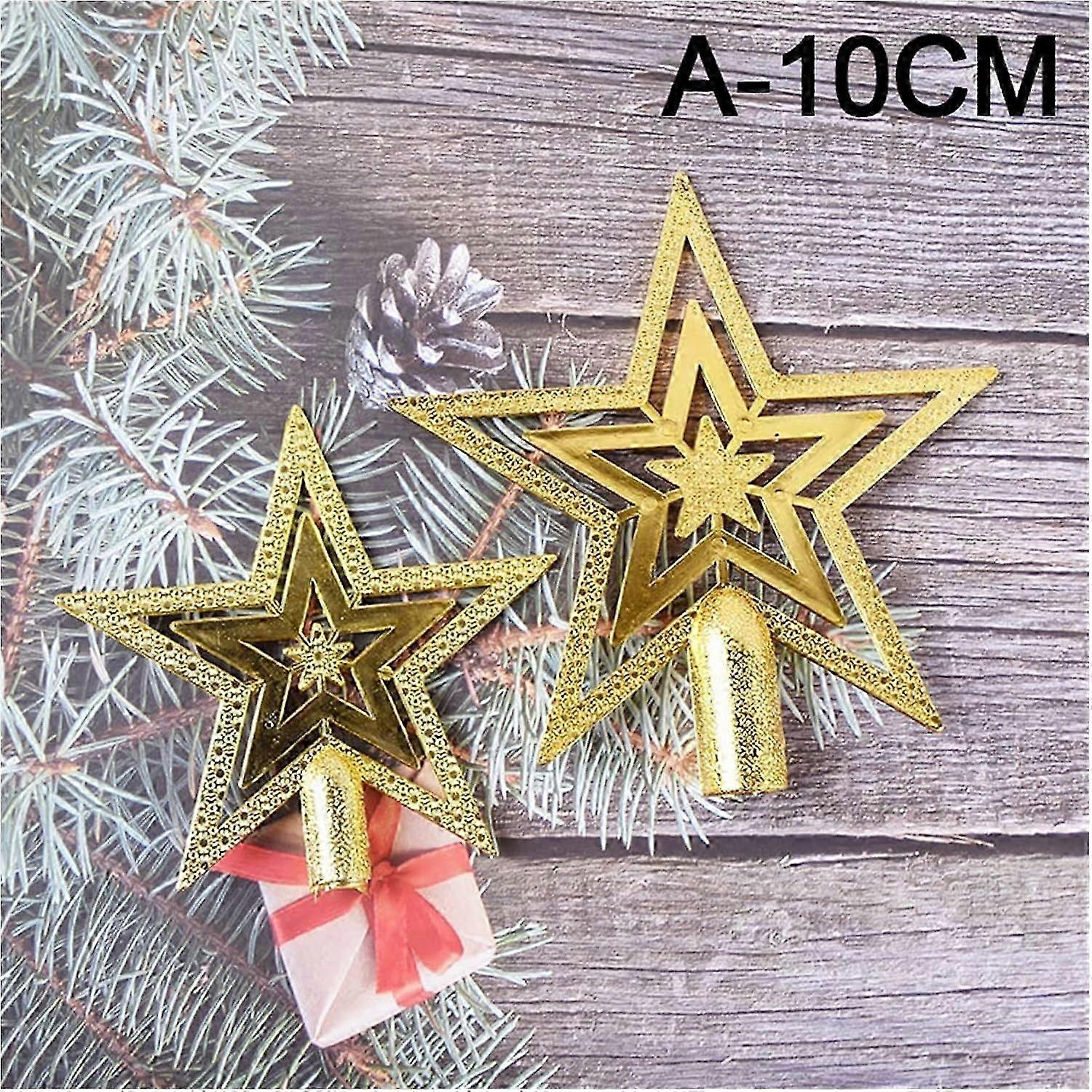 10pcs Three-Dimensional Five-Pointed Star Christmas Tree Topper Decorations in Gold, Silver, and Red