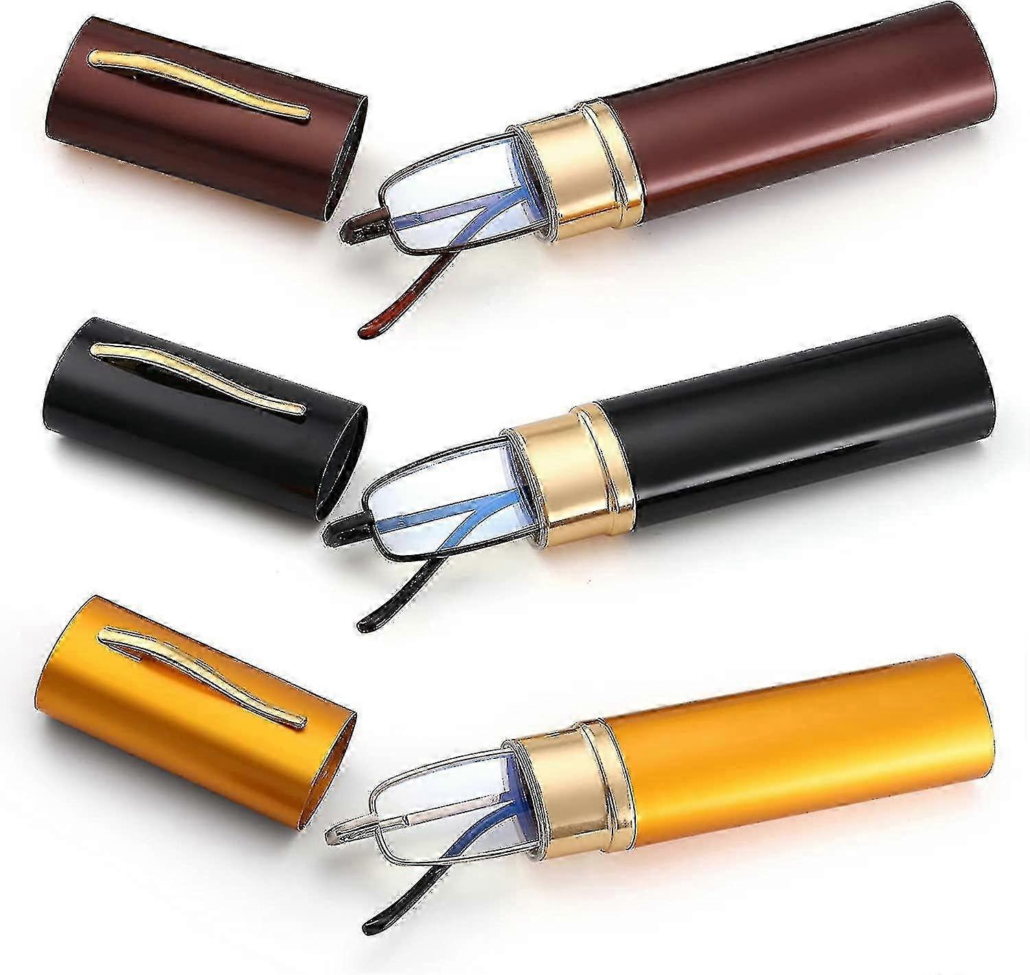 Pacote com 3 Óculos de Leitura Slim com Bloqueio de Luz Azul - Armação Compacta de Metal com Dobradiça de Mola & Tubo