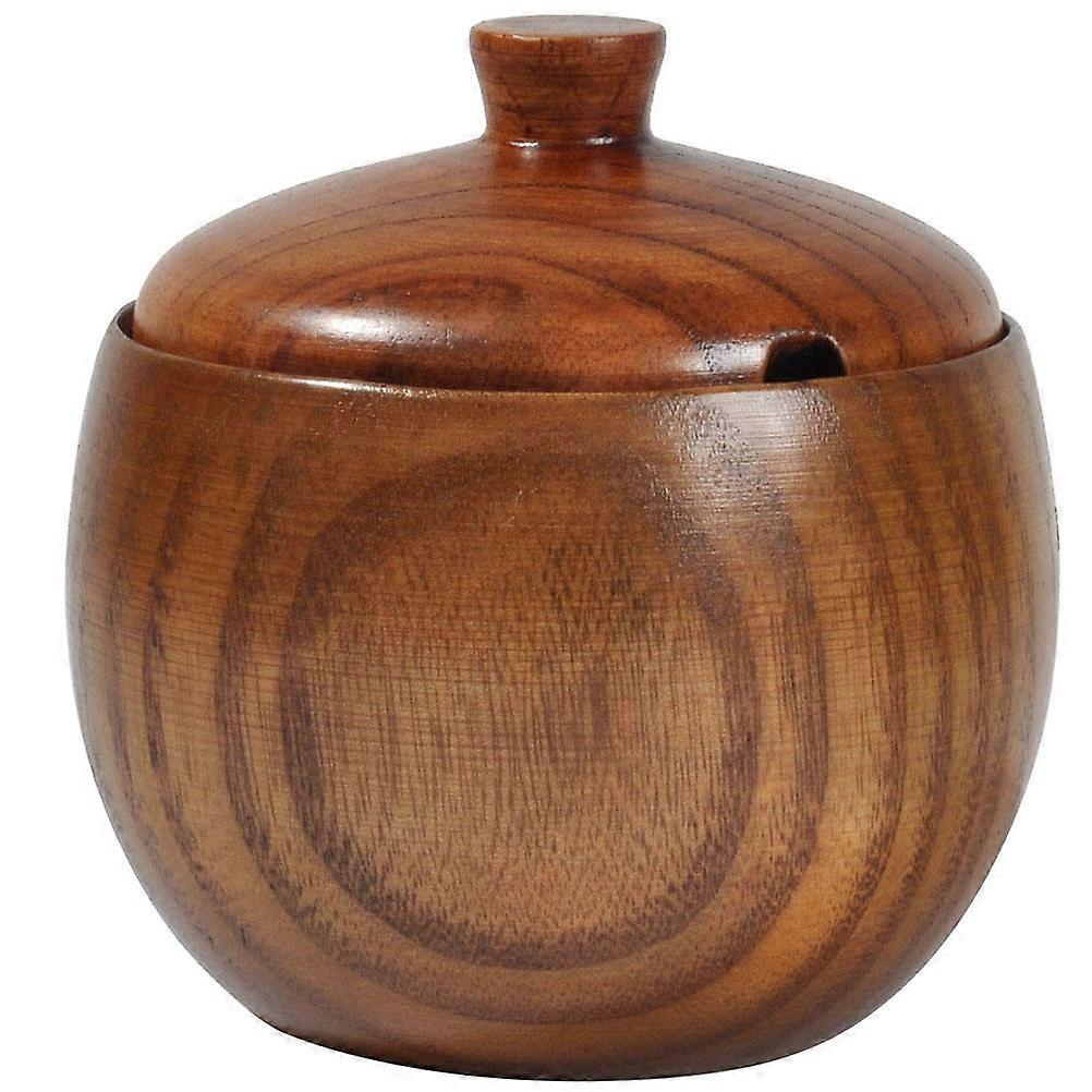Brown Wooden Seasoning Box for Storage Use 1Pcs Condiment Pot with Lid