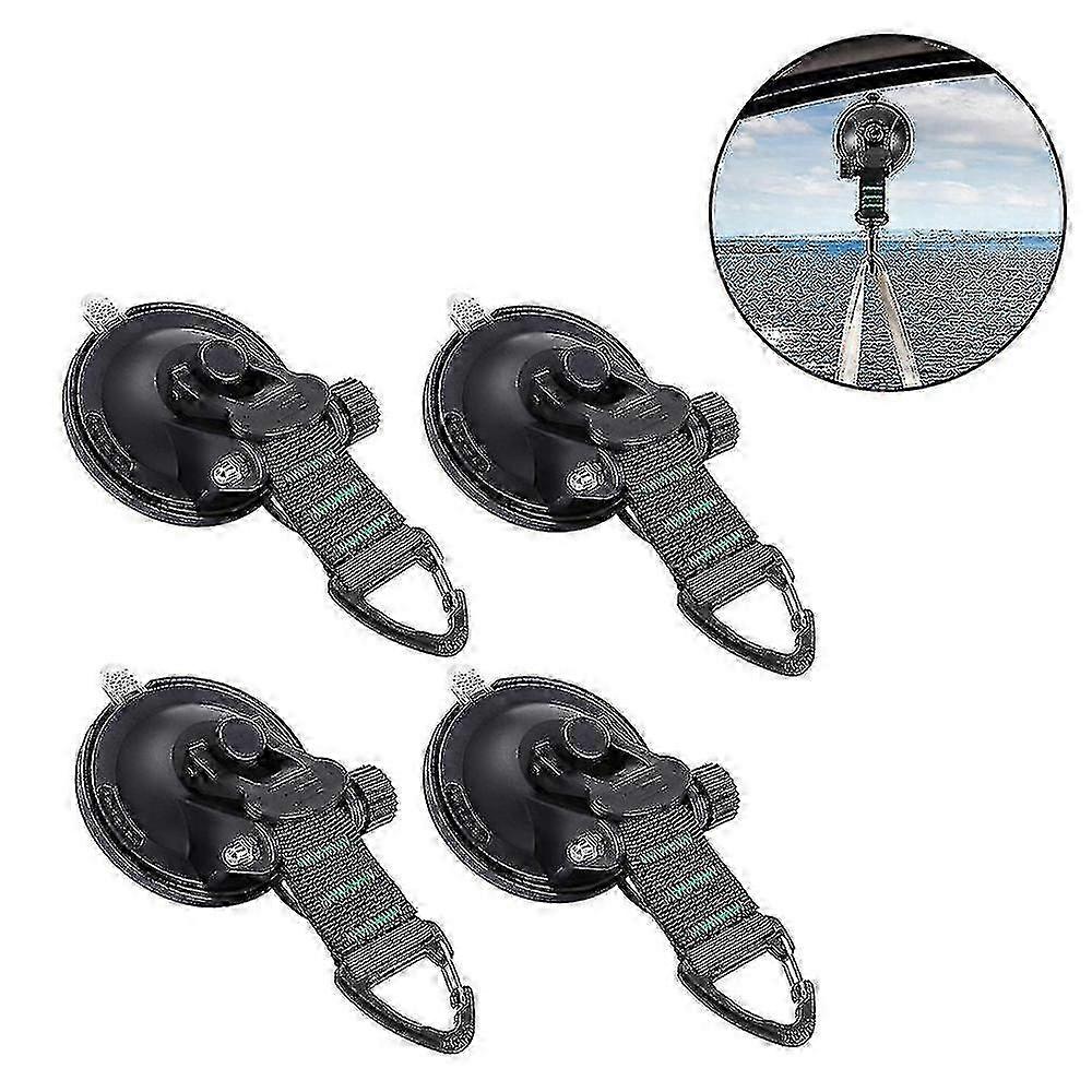Upgraded Heavy Duty Suction Cups Set of 4 with Hooks for Car Camping - Strong Tie Down Suction Cup Accessory for Securing Tarps and Awnings
