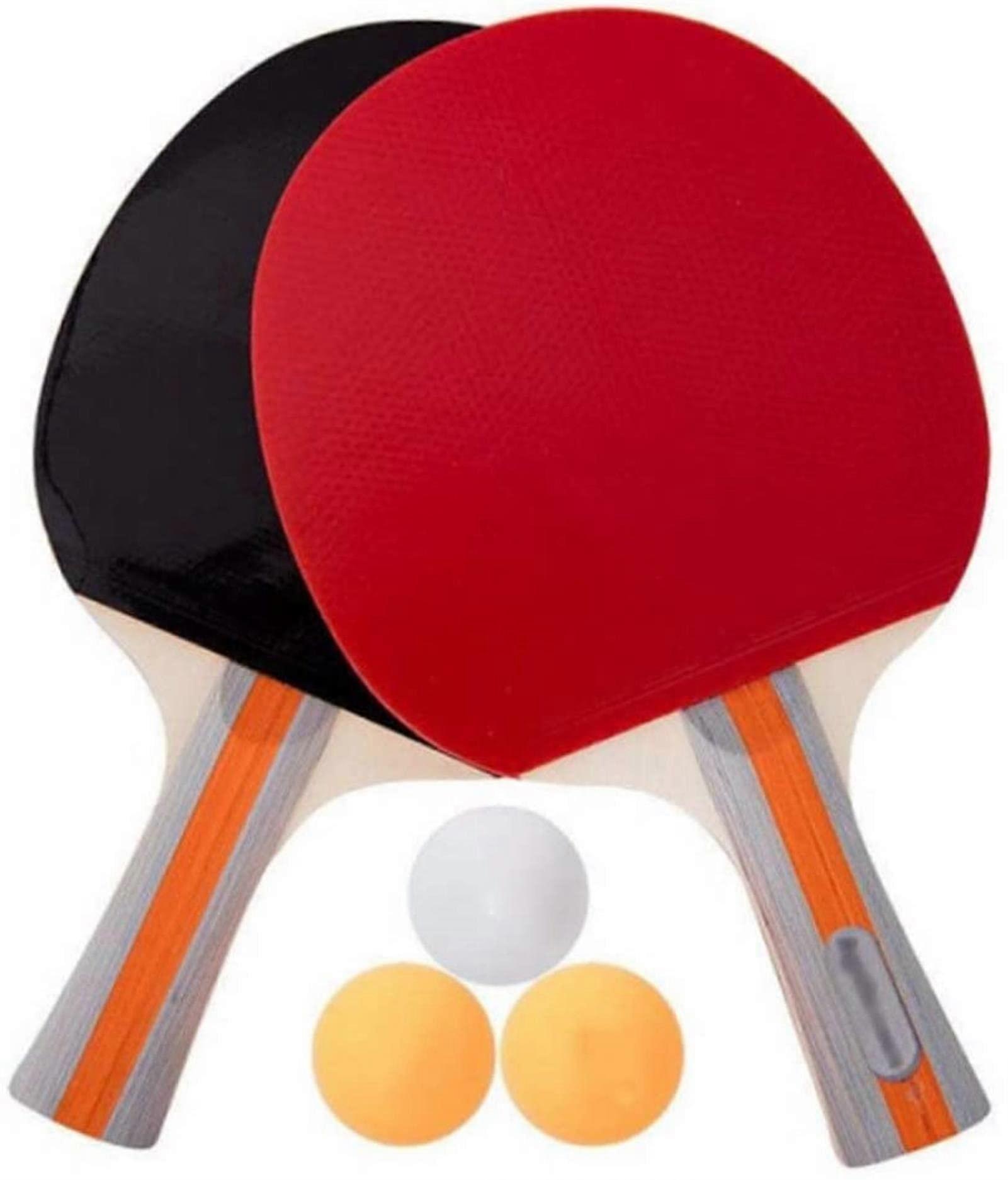 Ping Pong Paddle Double Sided Non Stick Table Tennis Bat Two Packs of 3 Balls for Beginners Table Tennis Paddle Set (Color : Black, Red)