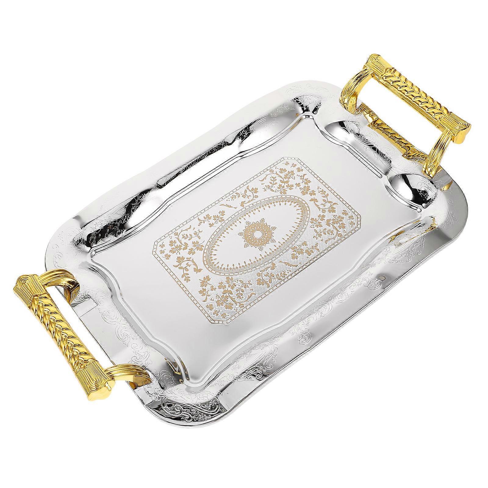 Stainless Steel Serving Tray – Decorative Platter for Fruit, Snacks, and Entertaining, , Sturdy Design for Kitchen and Dining Use