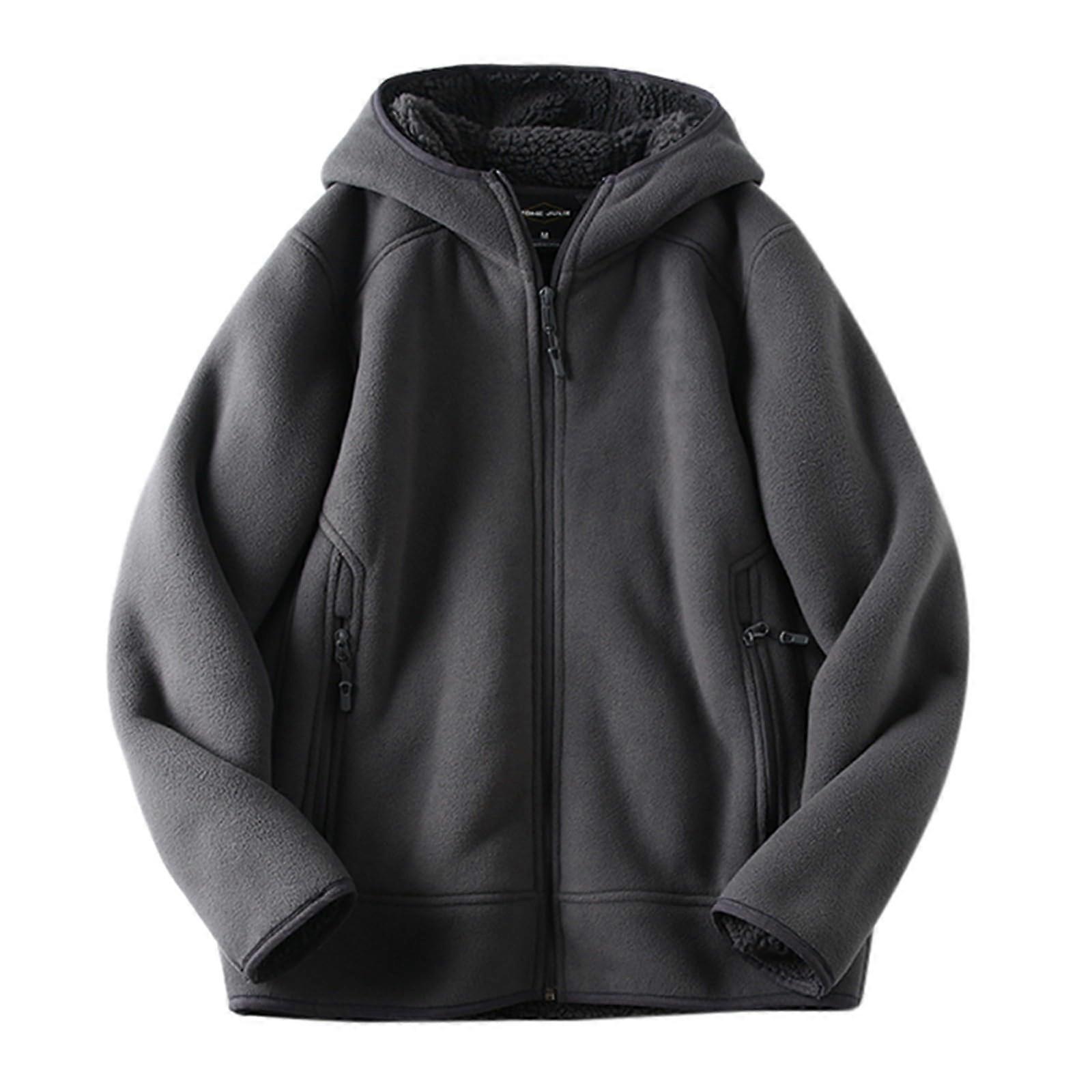 Wool Coat Men's Winter Thick Fleece Lining Parka Jacket A6dark gray XL
