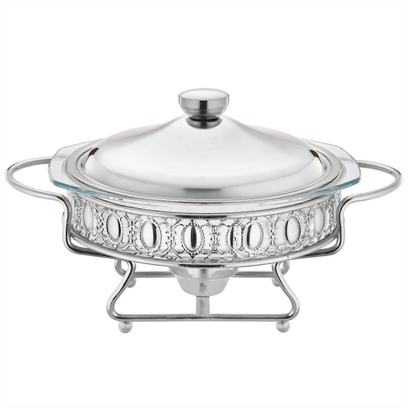 Chafing Dish BuffetSet stainless steel, round, food warmer for parties, buffets, Chafing Dishcomplete set with glass lid, silver