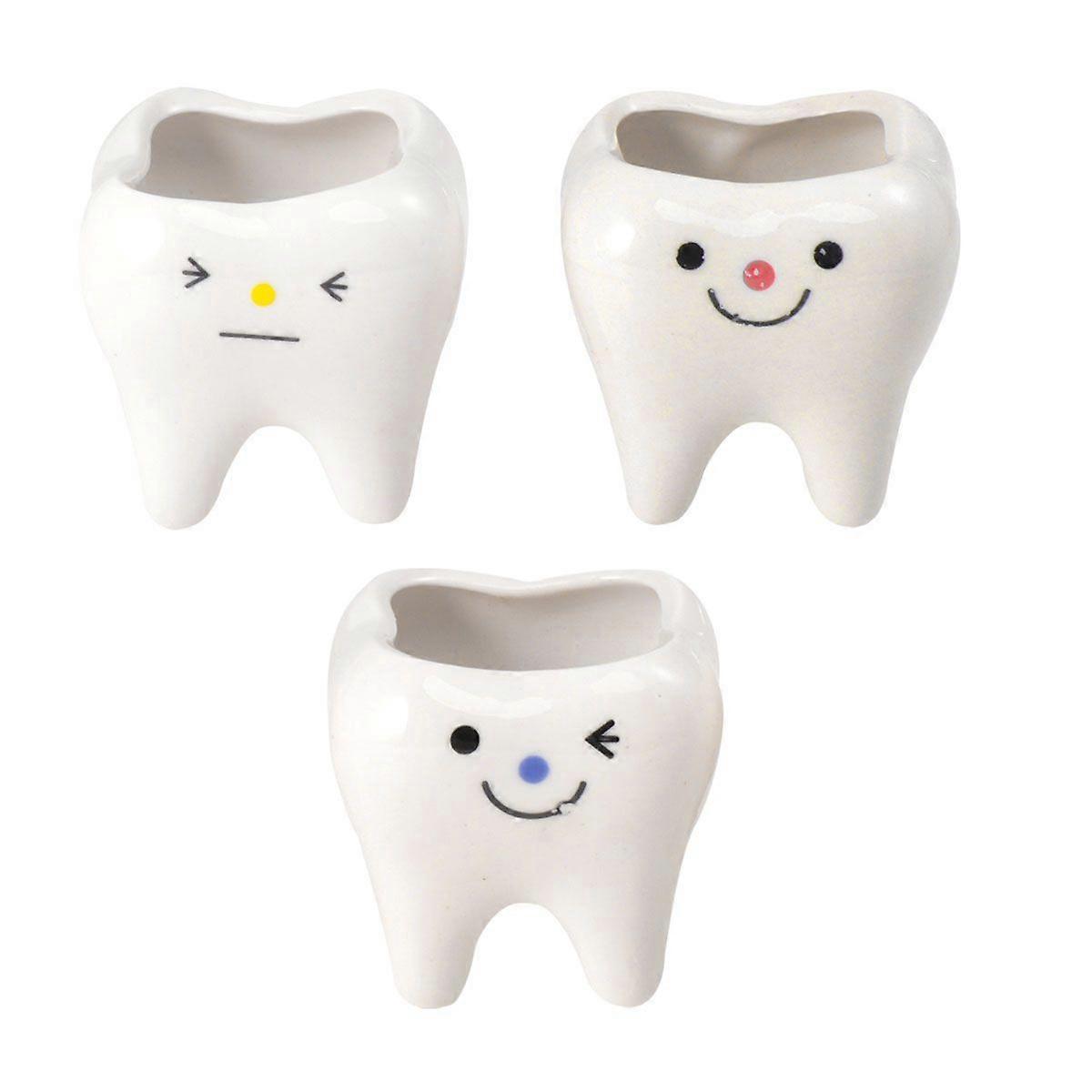 3pcsクリエイティブミニトゥースセラミック植木鉢多肉植物シミュレーション歯グラスホルダー家庭用寝室のリビングルームの装飾(ランダムカラーパターン)