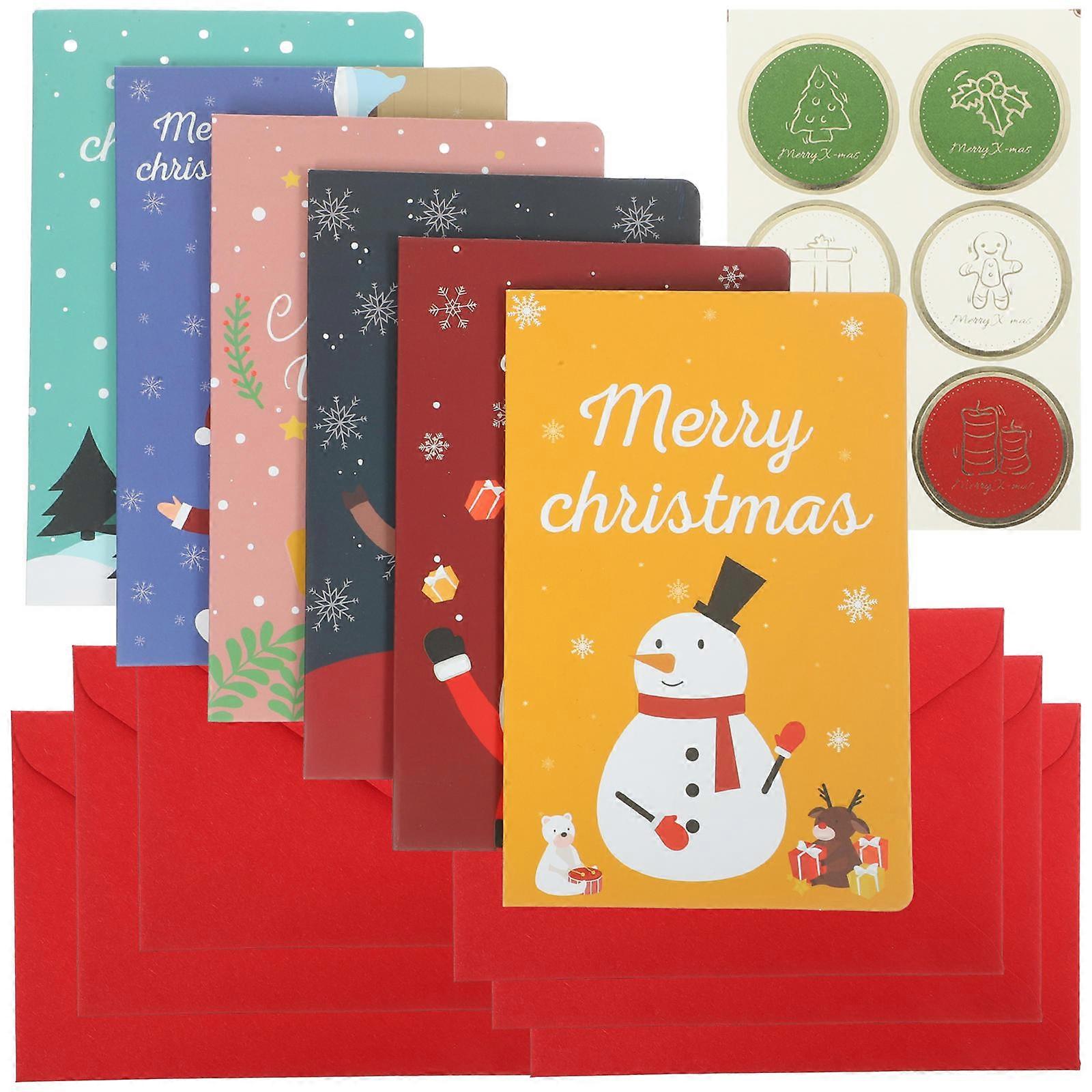 Cartoon Blessing Cards 3D Design Message Writing For Christmas Celebration Small Cards With Envelopes 6 Sets