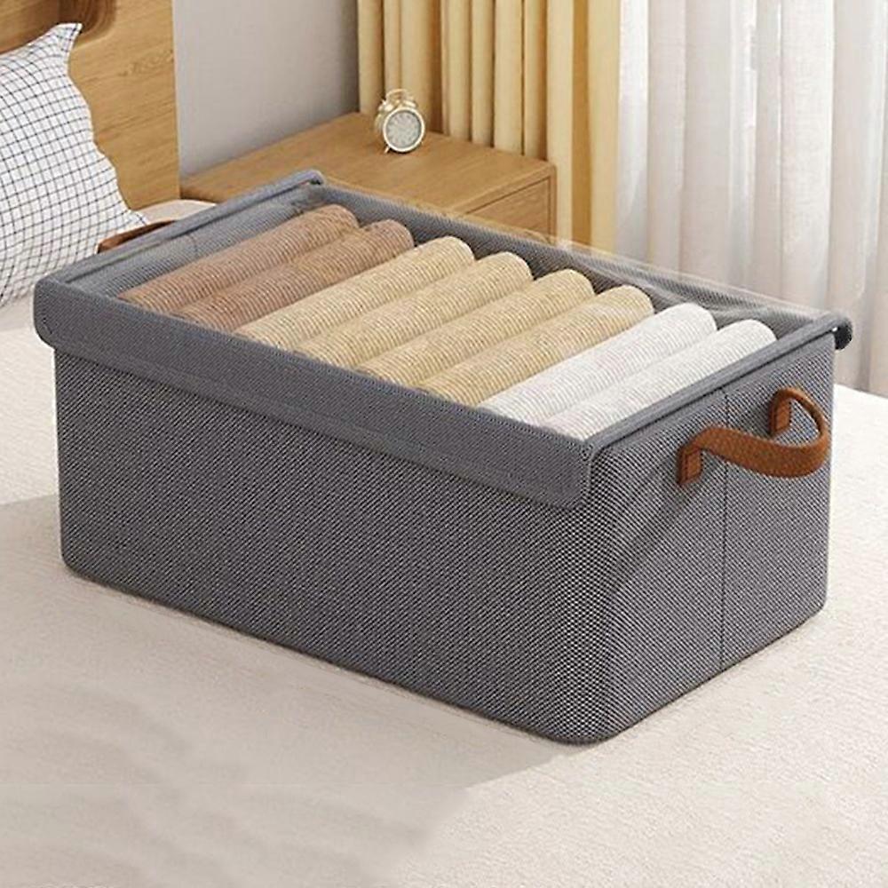Foldable Steel Frame Cationic Cloth Clothes Storage Box with Lid Closet Wardrobe Dustproof Organizer