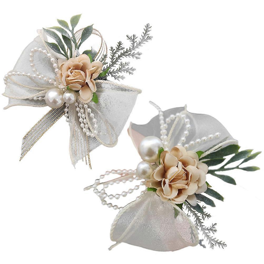 エレガントな 2 個のウェディング コサージュ セット – ブライズメイドと新郎のための手作り手首のコサージュとブートニア、素朴で田舎をテーマにした結婚式に最適