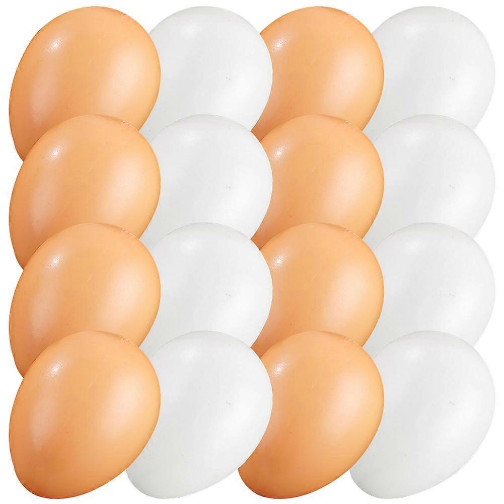 Plastic Imitation Eggs Set of 16 for Chicken Coop Decoration, Artificial Fake Eggs in White and Yellow for Kitchen Display, Festival Party and Home