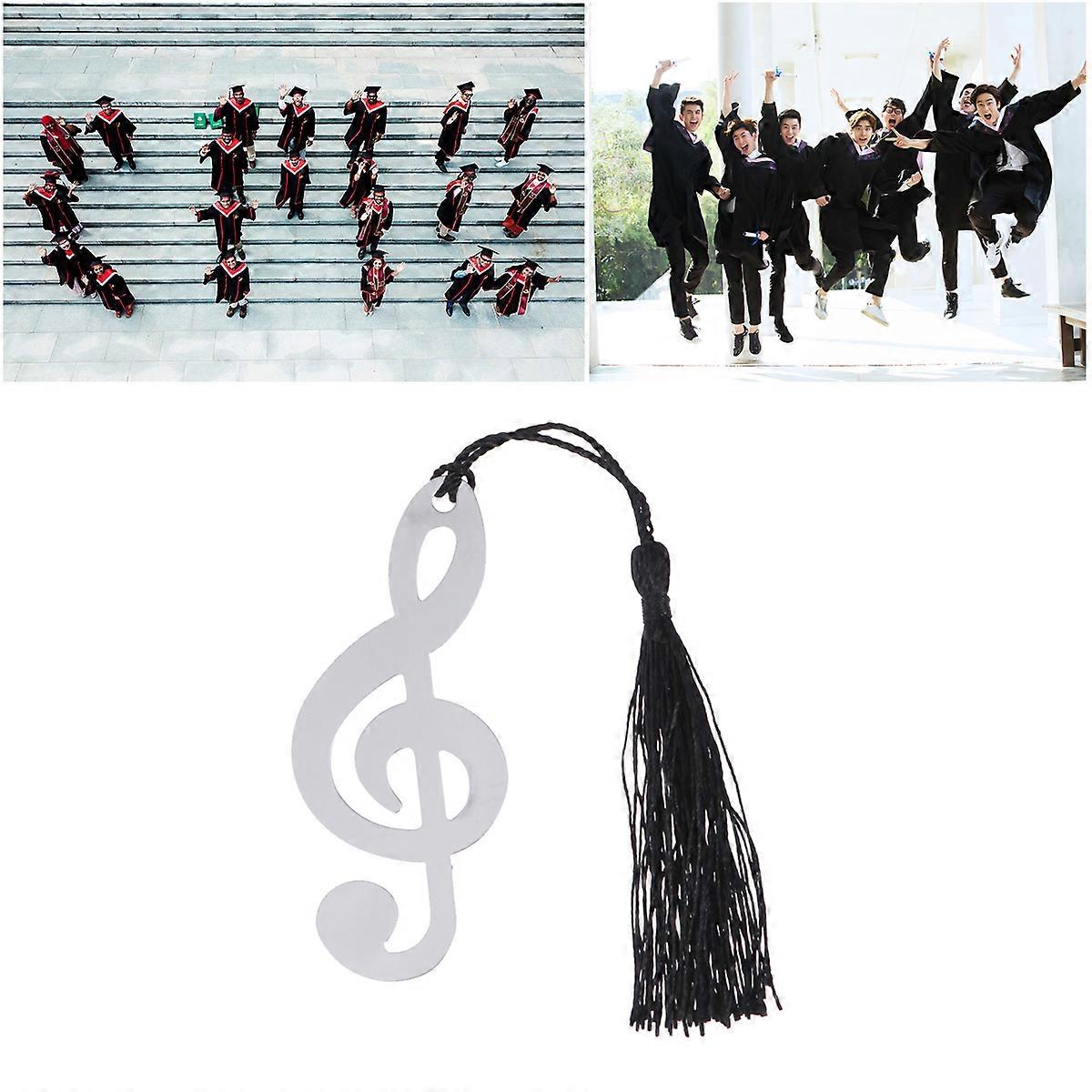 Stainless Steel Bookmark Musical Note Page Marker Graduation present Silver Tassel 10Pcs