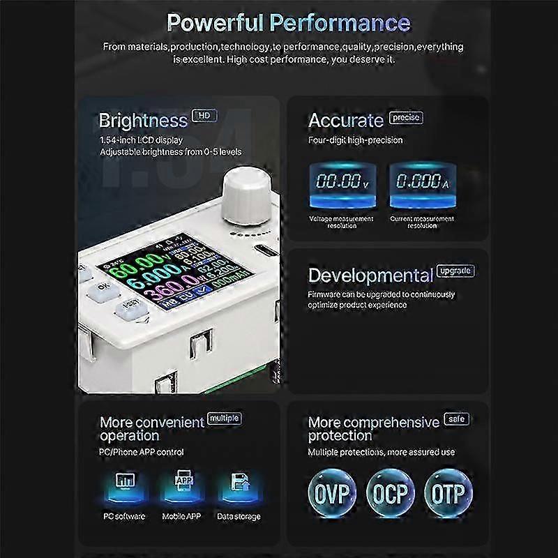 RK6006-BT Digital Control Power Supply Buck Converter 60V 6A 4 Digit COMM Adjustable DC to DC Volta