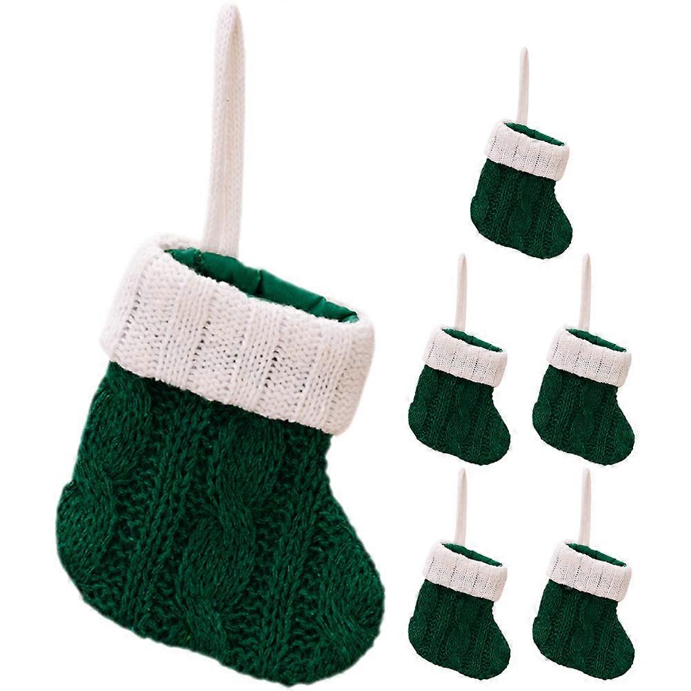 6pcs Mini Knitted Christmas Socks Hanging Ornaments for Tree Decoration, Holiday Home Party Decor Stockings for Festive Atmosphere, Green