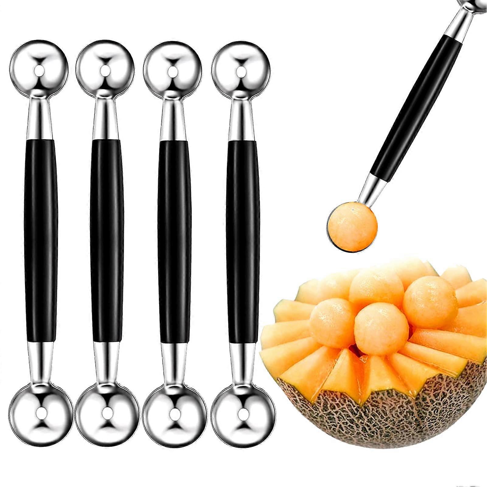 4 PCS Double Sided Melon Baller Set, Stainless Steel Fruit Melon