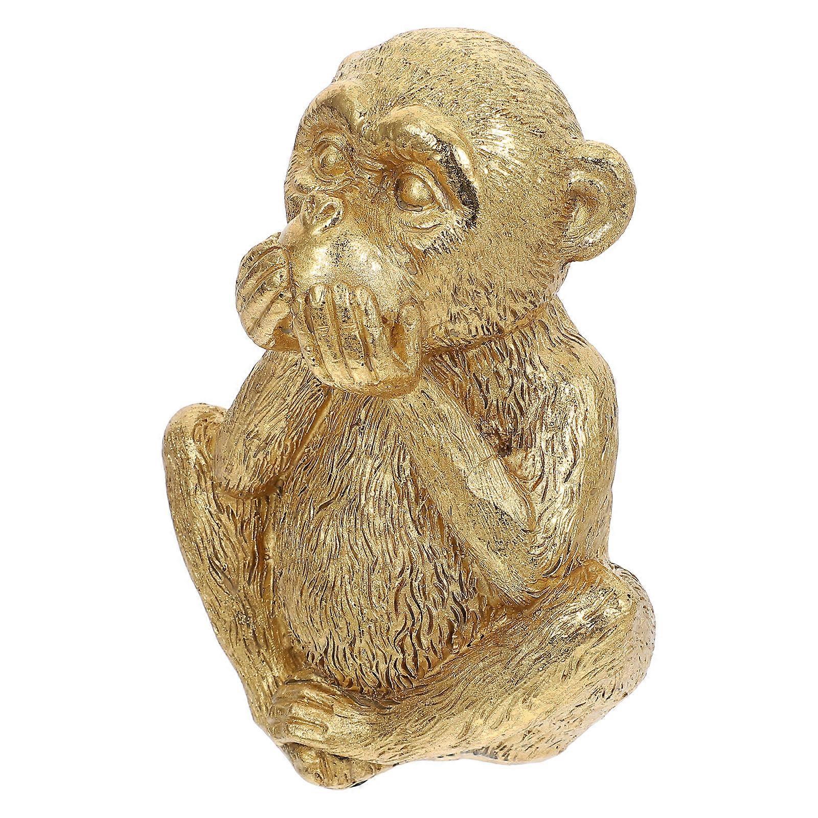 Mini Monkey Resin Monkey Adornment Delicate Figurine Home Desktop Ornament Golden Small Size Minimalist Style 1Pcs