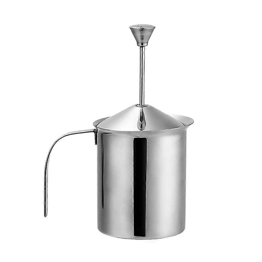Manual Milk Frother Stainless Steel 400ml with Double Sieve and Special Press Mechanism for Optimal Milk Foam