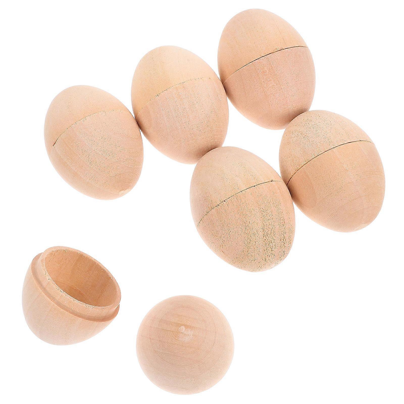 Unpainted Wooden Eggs Easter Diy Craft Natural Wood Finish 6Pcs For Party Decorations