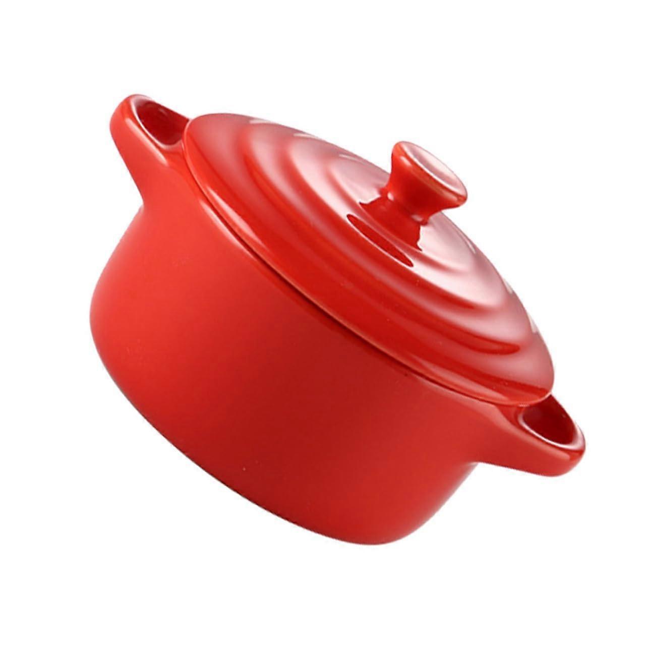 230 ml Double Handle Ceramic Pot with Lid Microwave Safe for Cooking Soups Stews Ideal for Kitchen Use