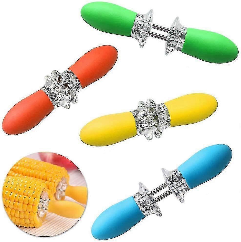 4 Pairs of Stainless Steel Corn Holders for Corn on the Cob Skewers, Ideal for Serving and Enjoying Grilled Corn