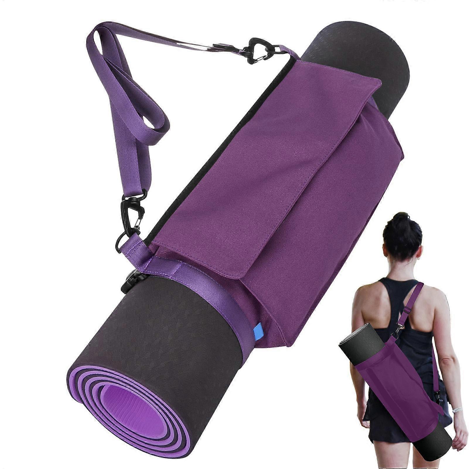 Yoga Mat Bag with Adjustable Straps, Full-Zip Carrying Case, Front Pocket, Purple Color, Multifunctional Design for All Mats