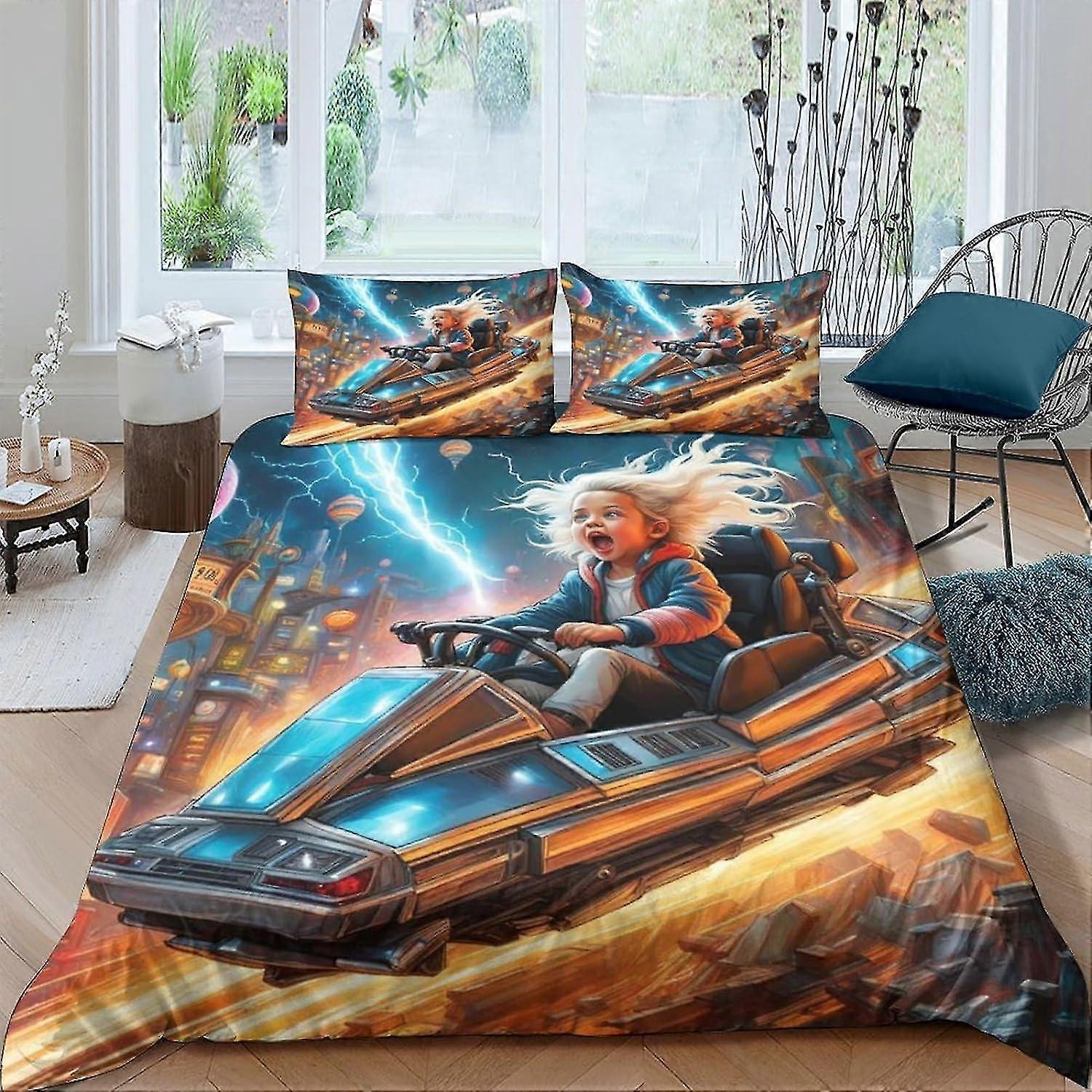Boy On Spaceship Duvet Cover Set 3 Piece - Easy Care Super Soft Microfiber Bedding with 3D Printing Pattern