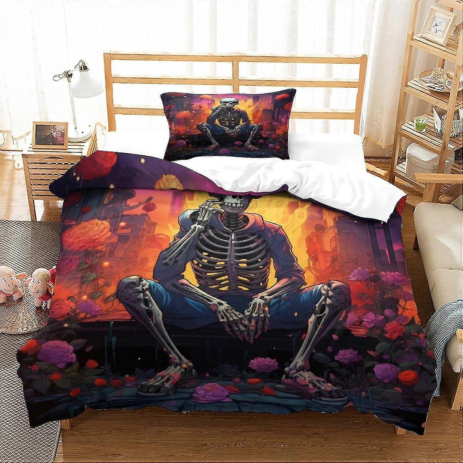 Human Skeleton påslakan set för tonåringar - Moderna sängkläder 2-delat mjukt mikrofibertäcke med dragkedja