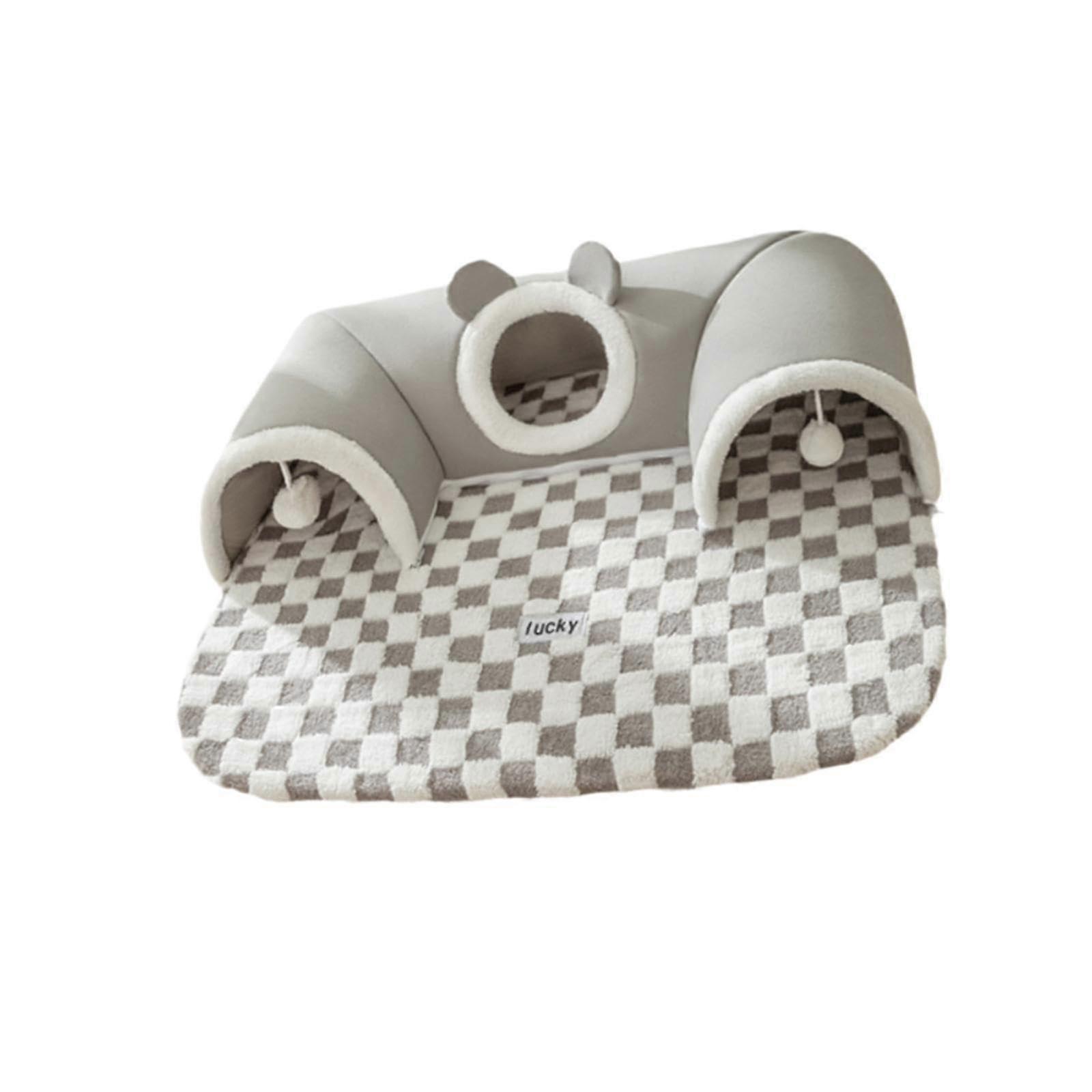 UShaped Cat Tunnel Hideaway, Washable Play Ball Play Center, Cat Rug Tunnel for Rabbit Outdoor Kitten, Grey L