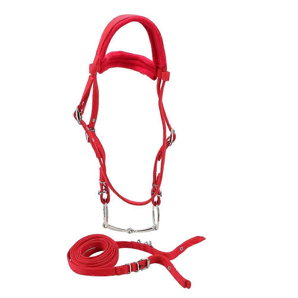 Red Adjustable Horse Bridle Rein Harness Headstalls Removable Snaffle with Soft Cushion