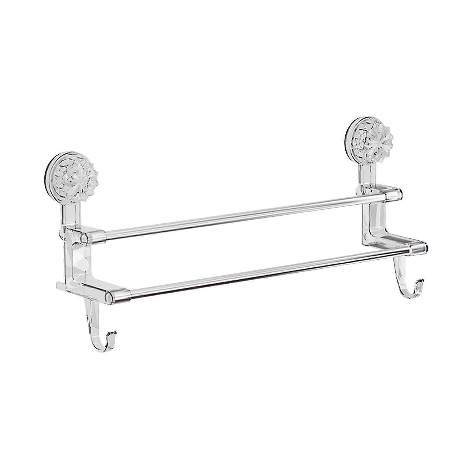Self-Adhesive Towel Rack With Removable Shower Mat Bar, Suction Cup Towel Holder For Doors, Transparent Long Style