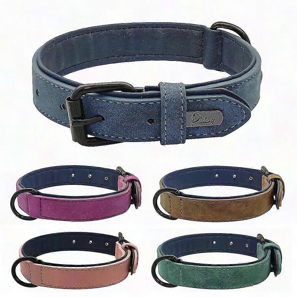 Durable Comfortable Dog Collar with Padding - Adjustable Puppy Neck Strap in Leather