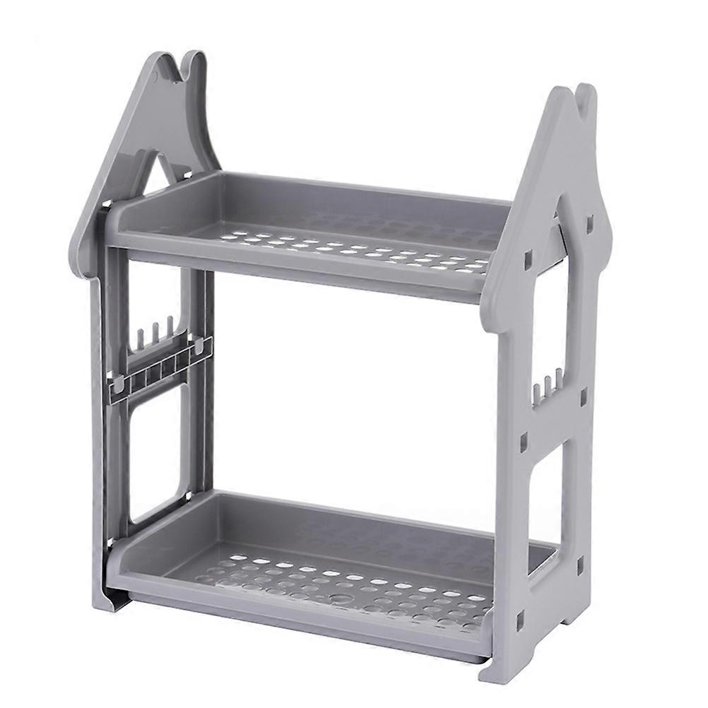 Three Layer Storage Rack Desktop Condiments Organizer Bathroom Kitchen Use Dark Grey Breathable Reduction 1Set