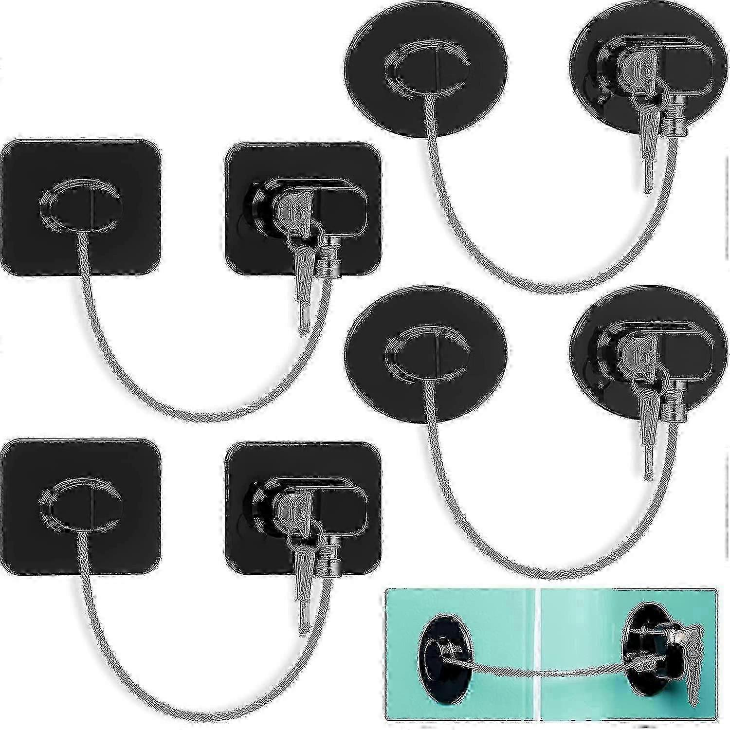 4-Pack Child Safety Fridge Locks with 8 Keys - Secure Appliance Locks for Freezer & Cabinets in Stylish Black