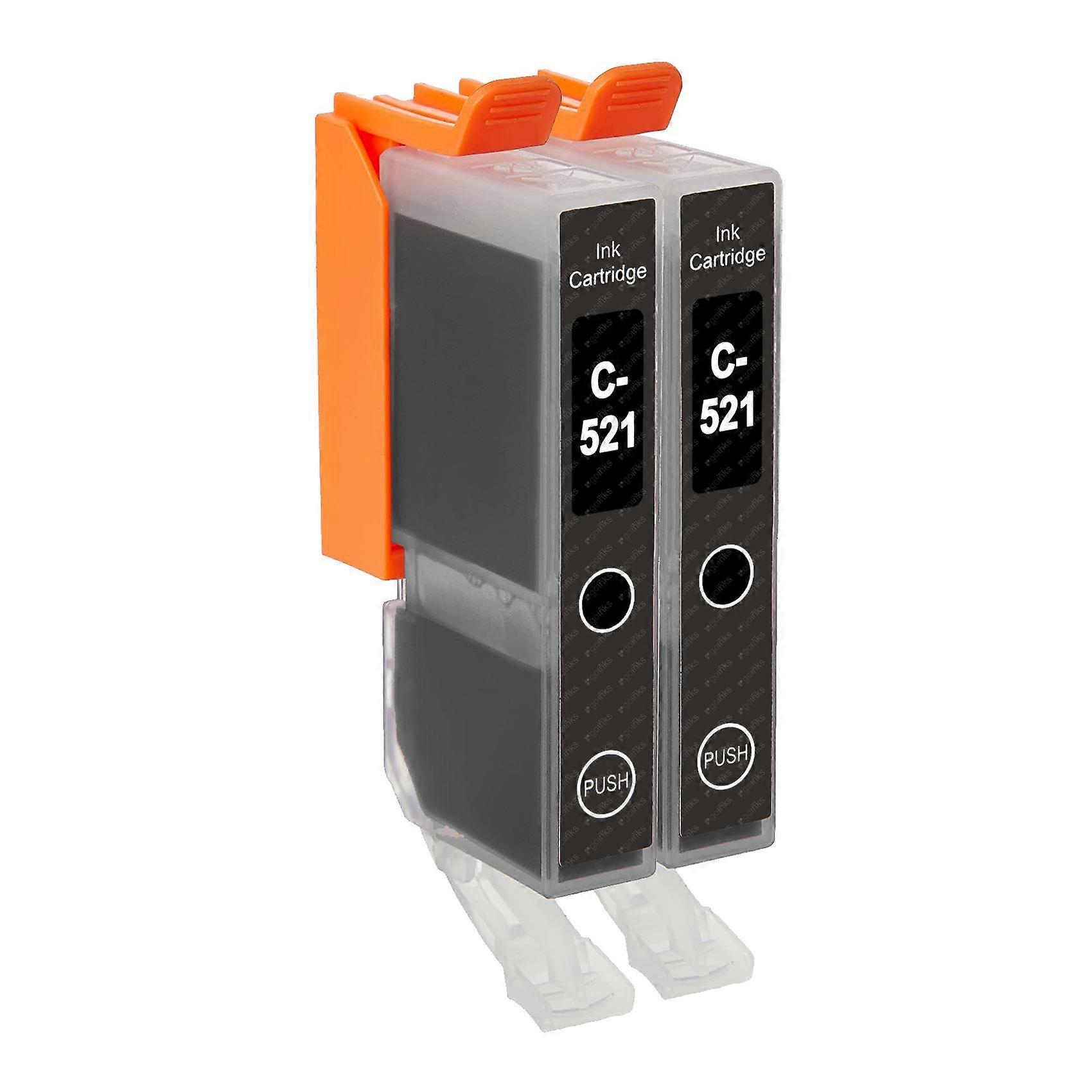 Go Inks Compatible CLI-521Bk Ink Cartridge Black, 2 Pack for Canon Pixma Printers