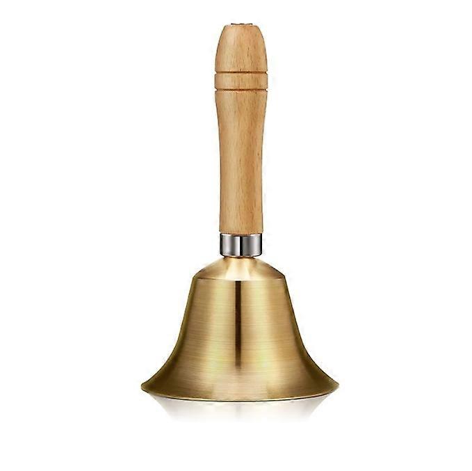 Solid Brass Hand Call Bell with Wooden Handle | Loud Ringing Service Animal Bell, Handheld Decoration (3.153.155.9 Inch)