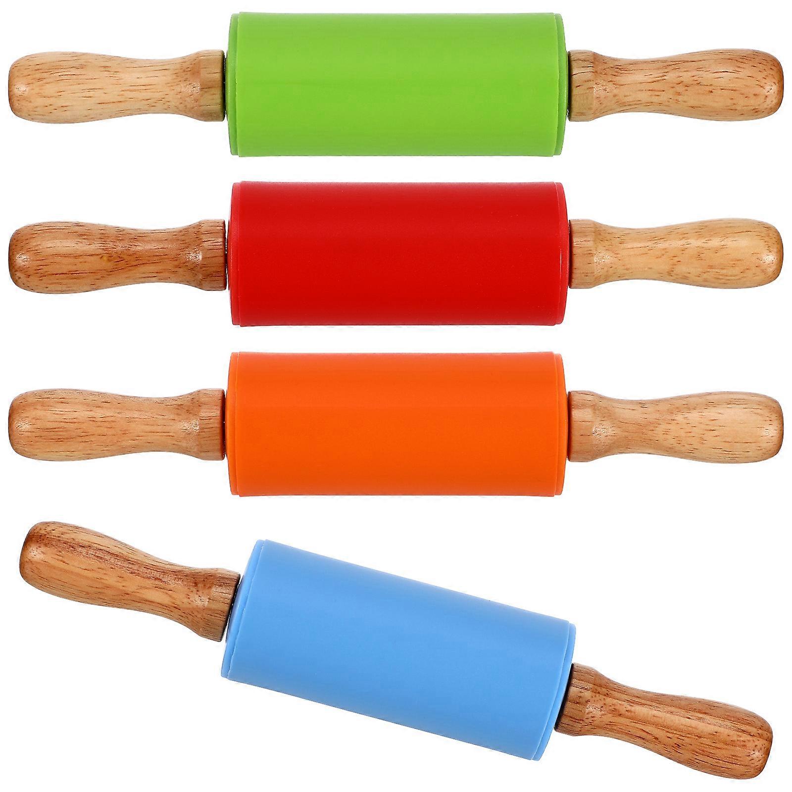4pcs Non Stick Silicone Rolling Pins, Compact Ergonomic Dough Roller for Baking & Crafting