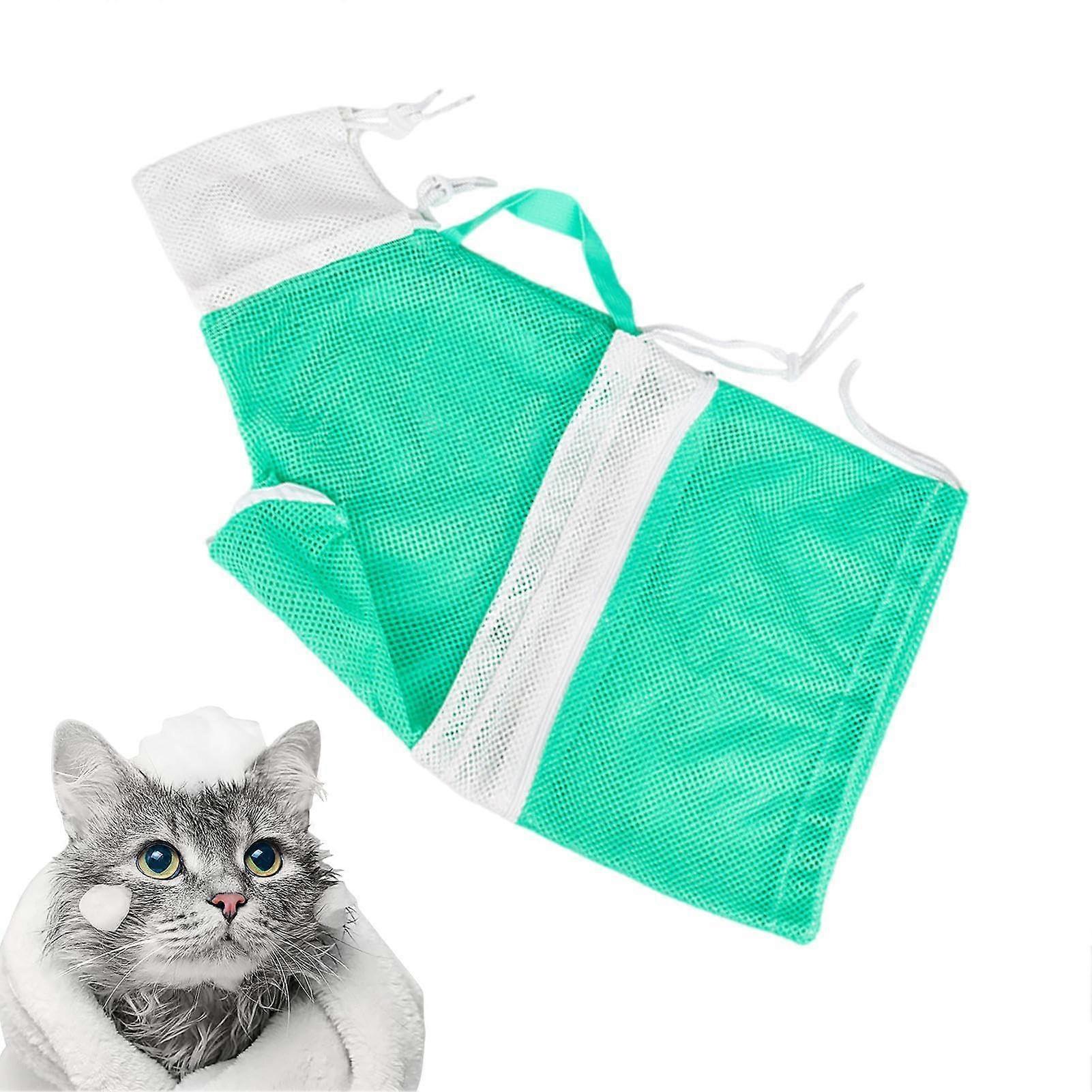 Adjustable Cat Shower Bag - Soft Breathable Grooming Bath Bag for Cats, Loose and Removable, Green Color, Easy to Clean