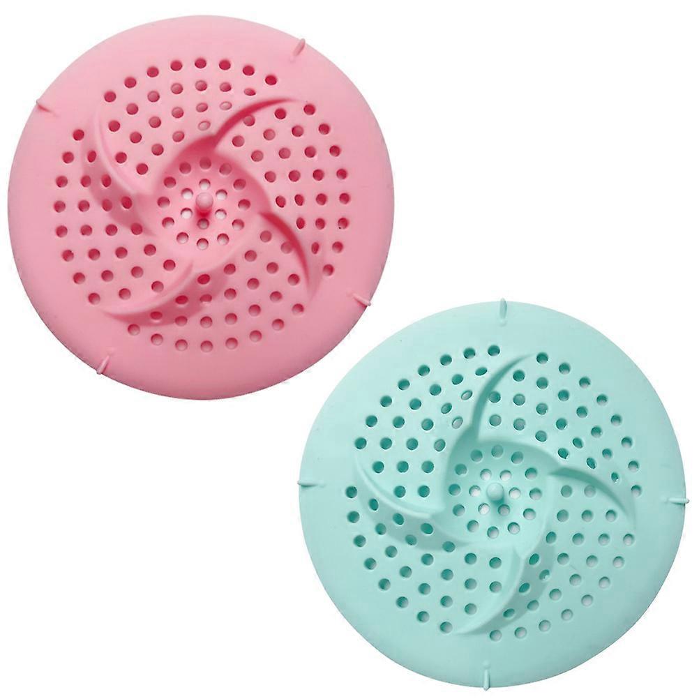 Sink Strainer Plug Silicone Drain Cover Odor Blocker Pink Green 4.5×4.5×0.6in 2Set